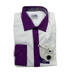 Tayion Slim Fit Dress Shirt Mens Medium 15-15.5 32/33 White w/Purple‎ Trim NEW